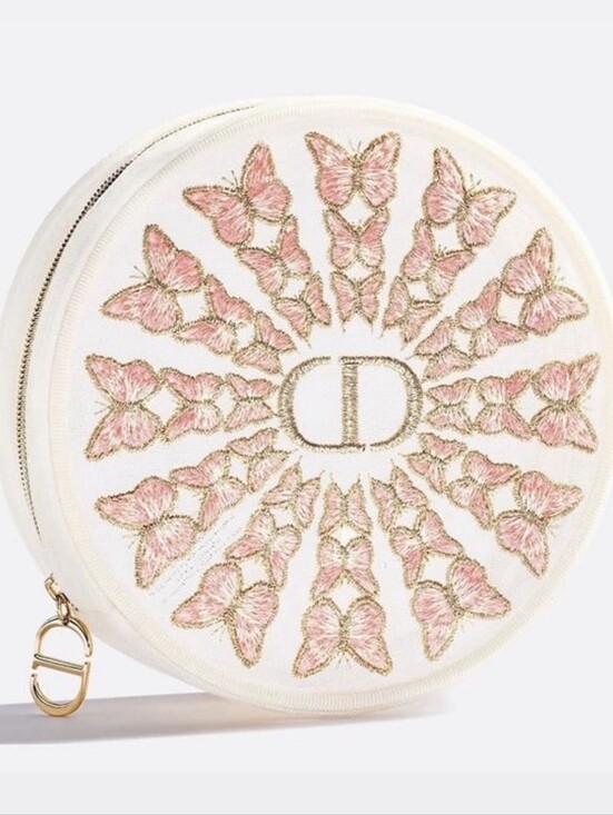 Dior Handbags - Dior Pink & Gold Butterfly Round Beauty Pouch NWOT
